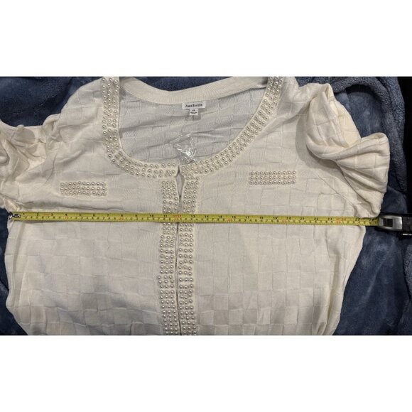 NWOT Joan Rivers Women’s Cream Pearl Embellished Cardigan Sweater Size 2X - Picture 7 of 7